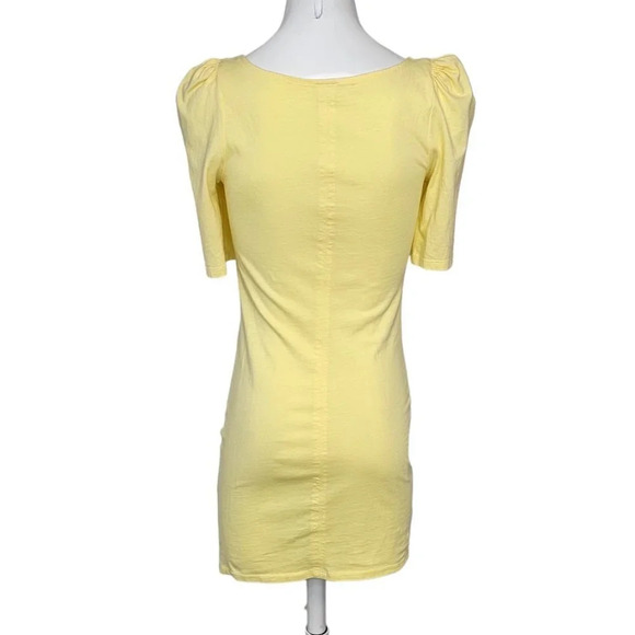 Aritzia Wilfred Nissa Mini Dress Ruched Short Sleeve Yellow  Size XS - Picture 3 of 8